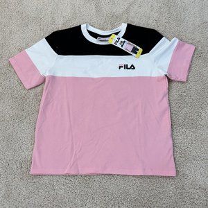 Fila Womens Short Sleeve Crew Neck Jersey Tee Pink White Black Small